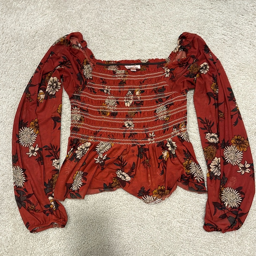 Maroon and Flower print boho/western crop top